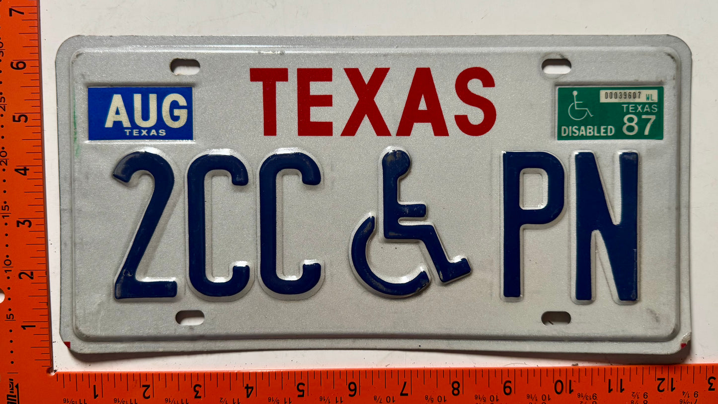 1987 Texas #2CC PN Handicapped License Plate
