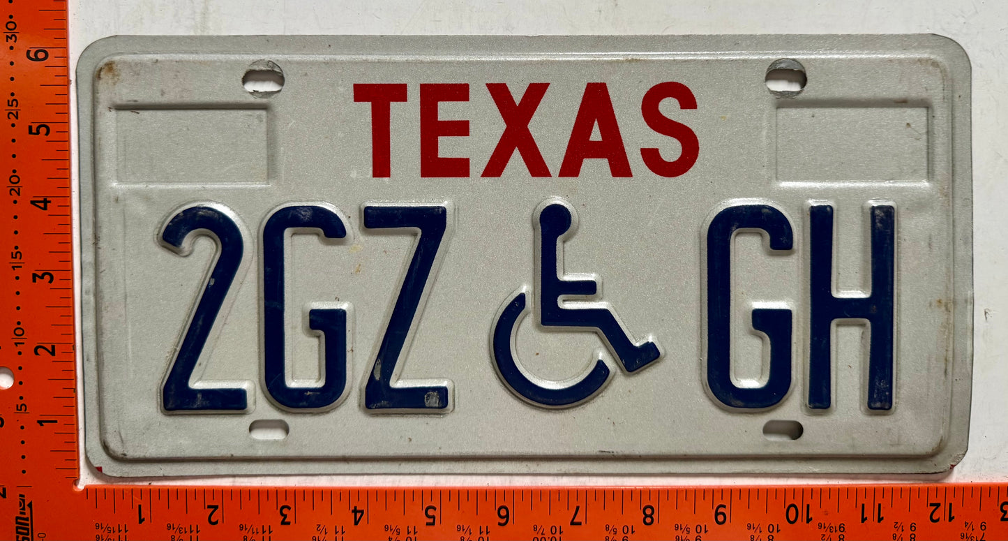 undated Texas #2GZ GH Handicapped License Plate