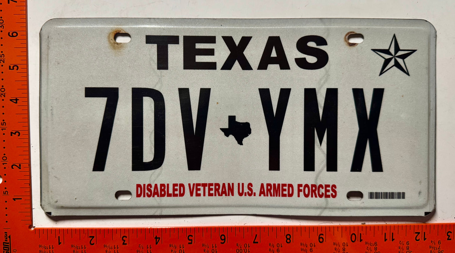 undated Texas #7DV YMX Disabled Veteran License Plate
