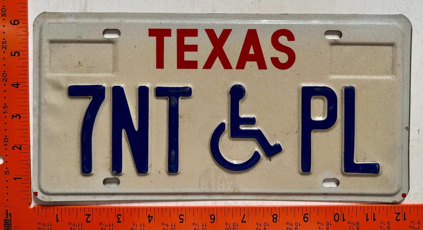 undated Texas #7NT PL Handicapped License Plate