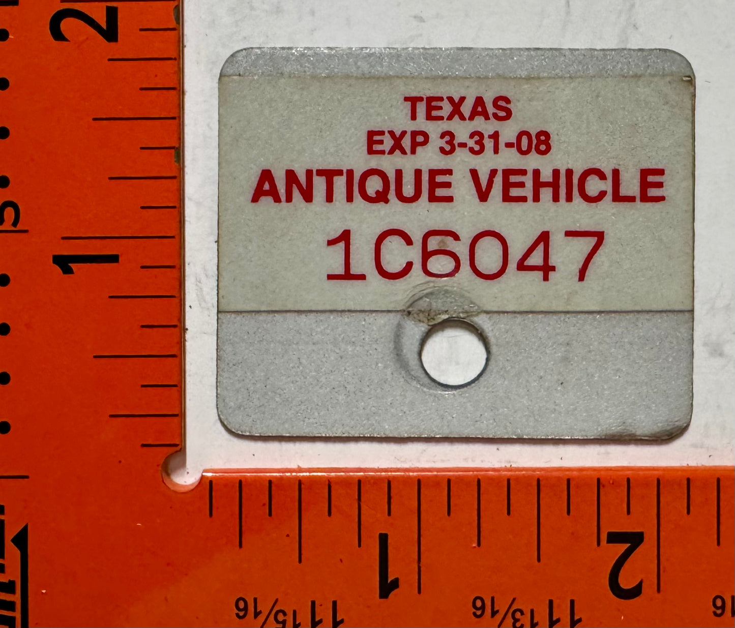 2008 Texas #1C6047 Antique Vehicle License Plate Attachment
