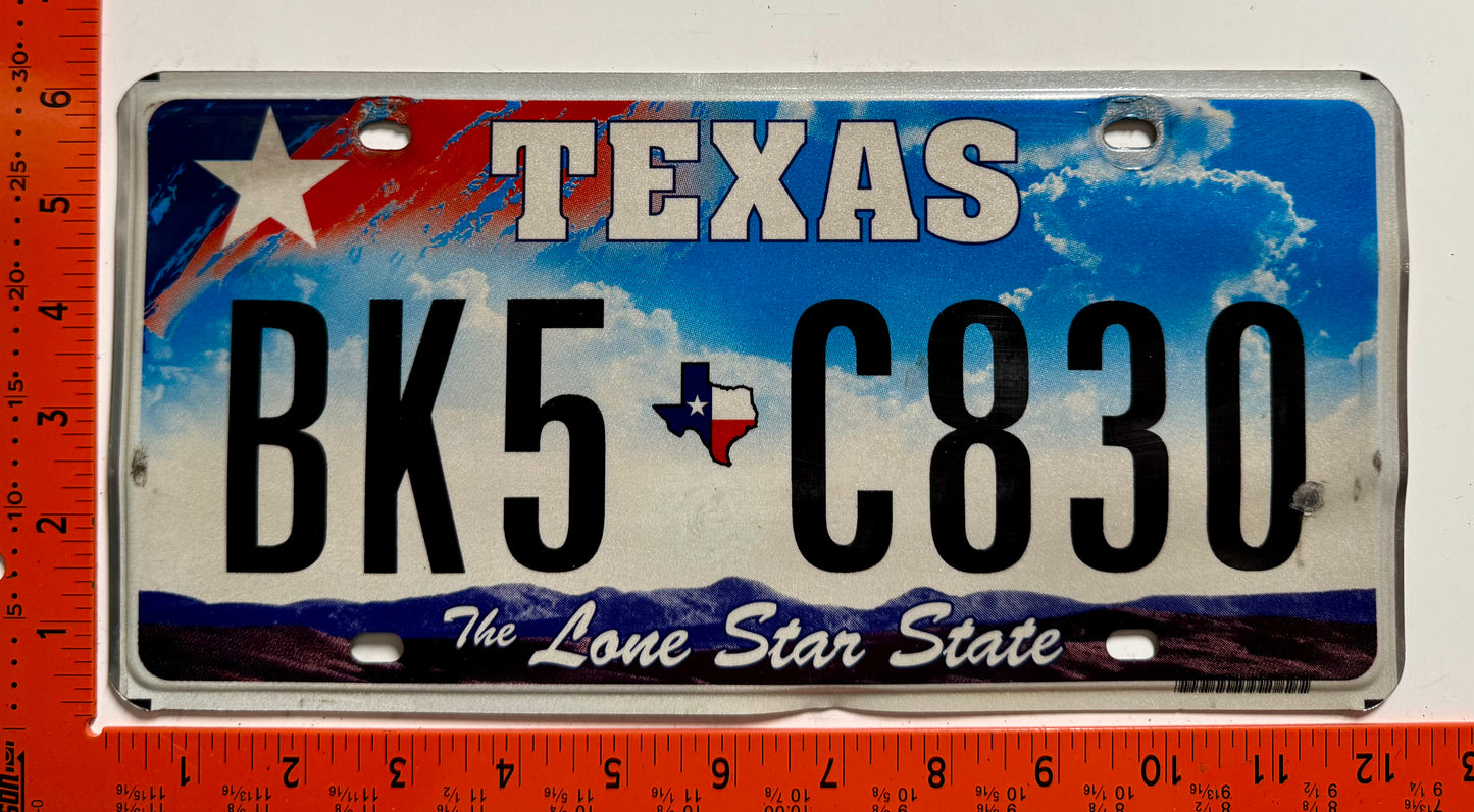 undated Texas #BK5 C830 Passenger License Plate