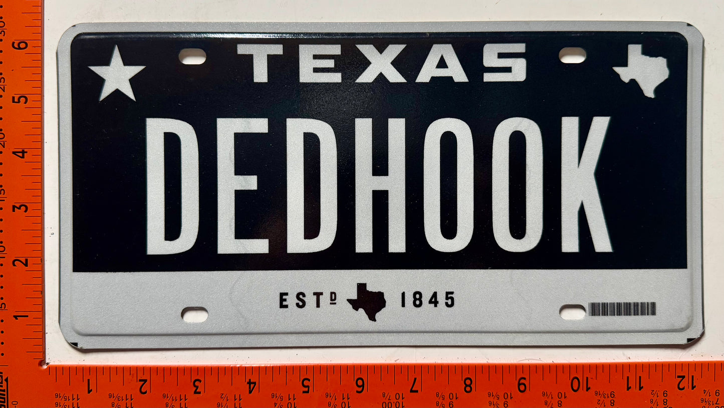 undated Texas #DEDHOOK Passenger Optional Vanity License Plate