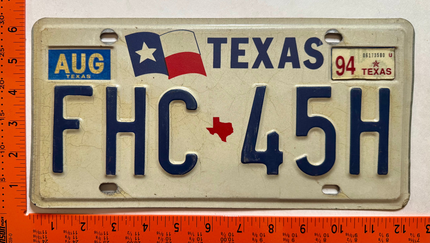 1994 Texas #FHC 45H Passenger License Plate