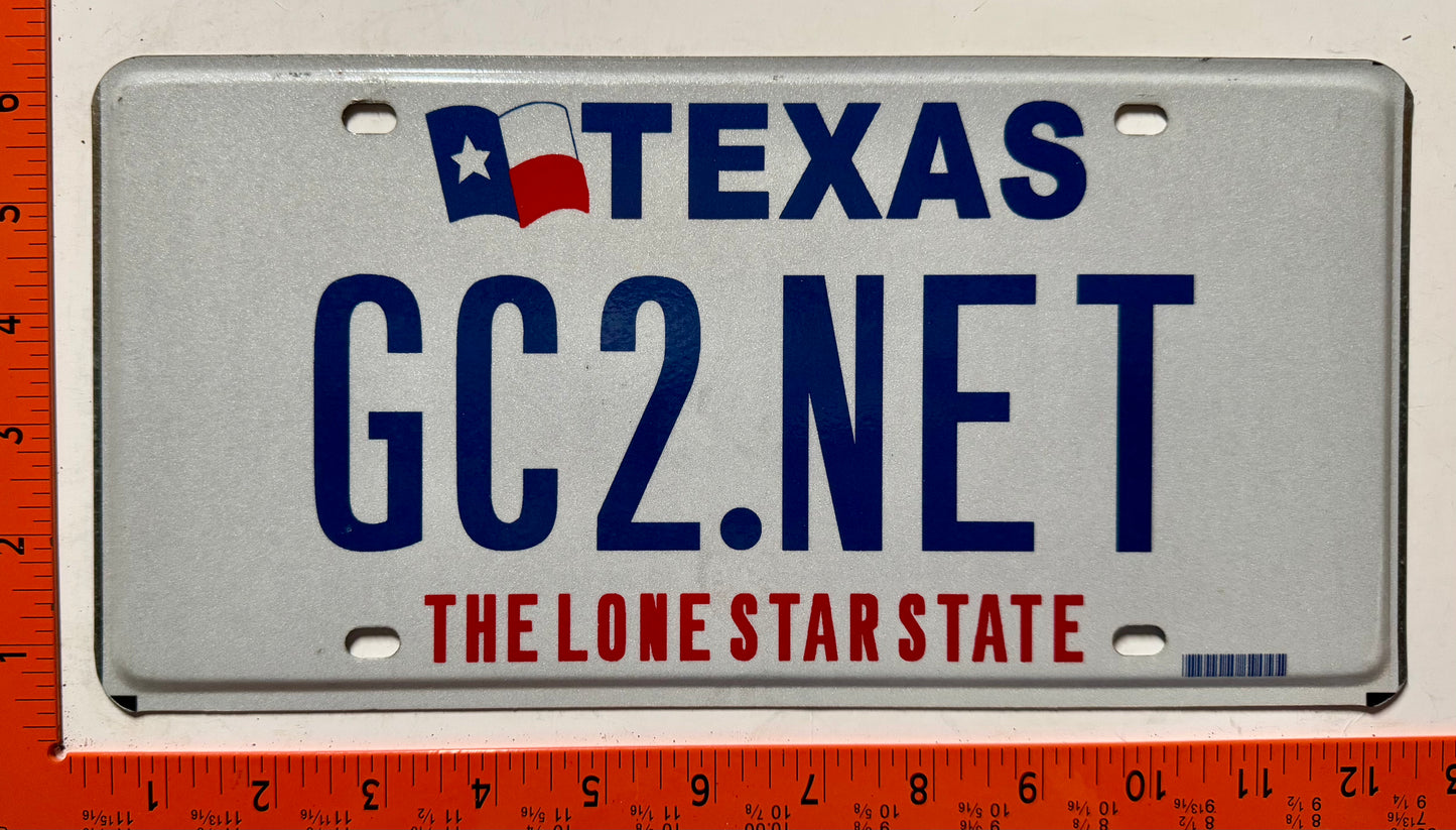 undated Texas #GC2.NET Passenger Vanity License Plate
