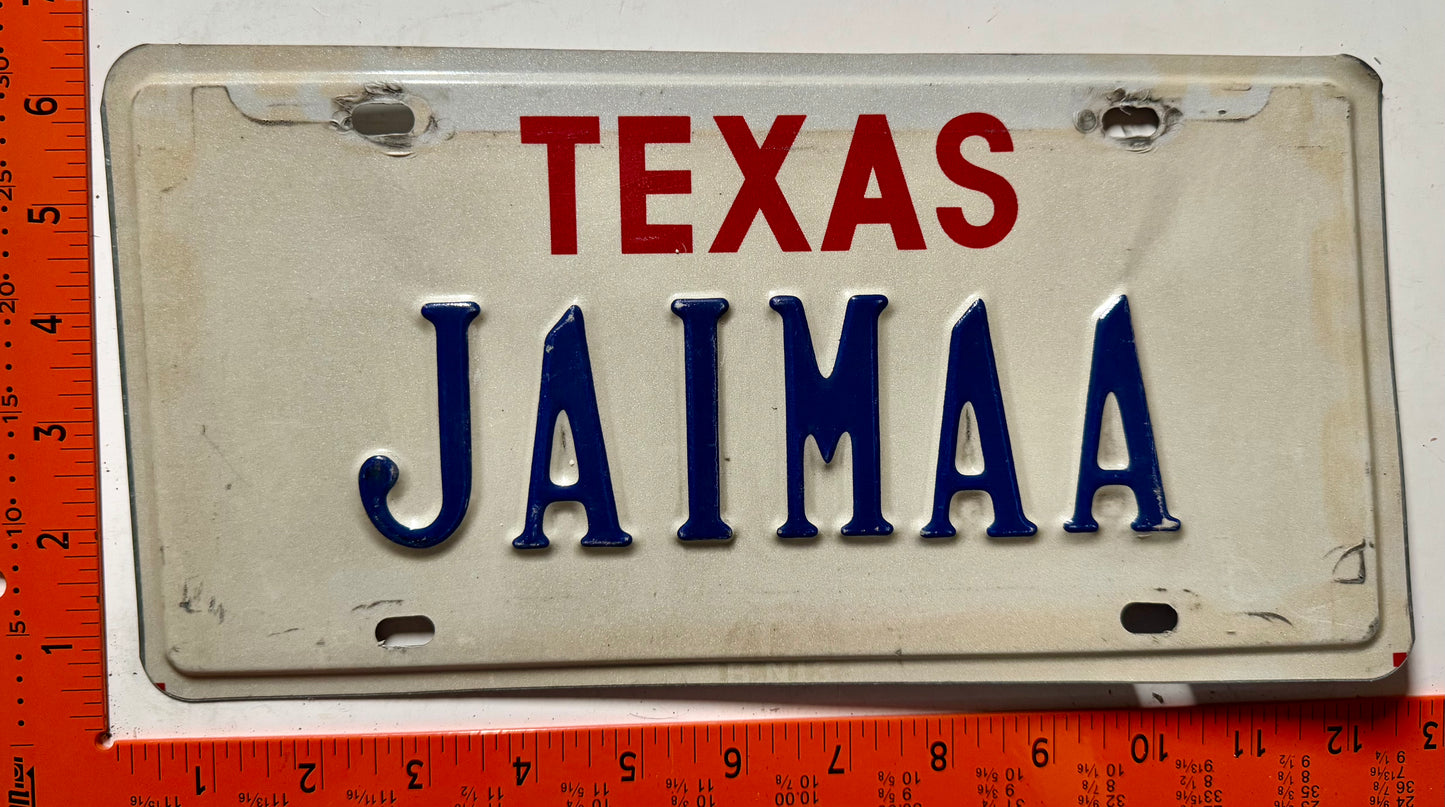 undated Texas #JAIMAA Passenger Vanity License Plate