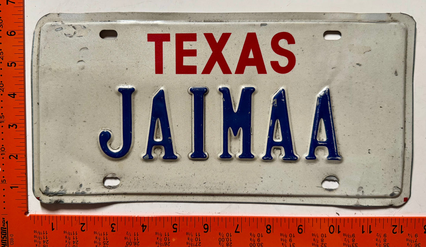 undated Texas #JAIMAA Passenger Vanity License Plate