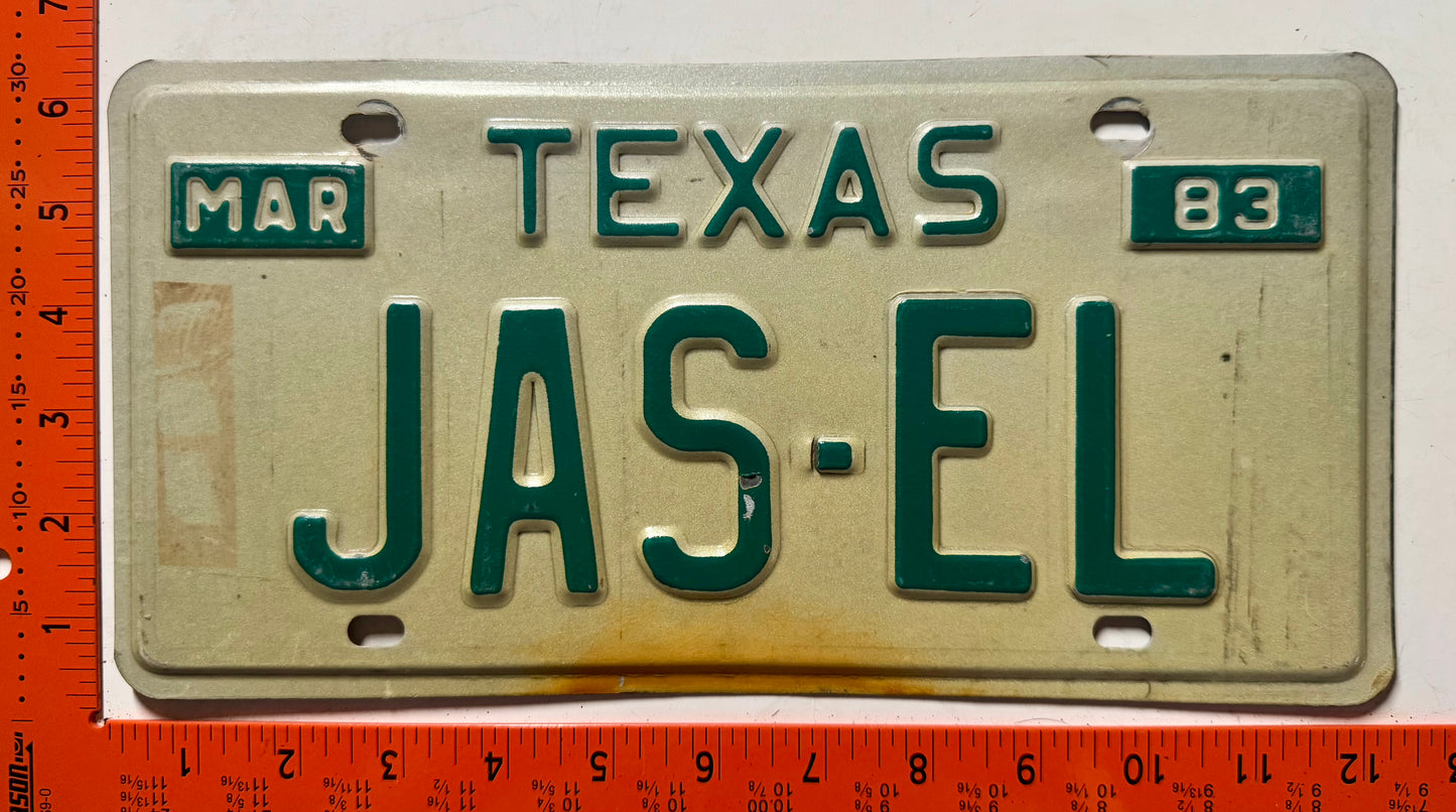 1983 Texas #JAS-EL Passenger Vanity License Plate