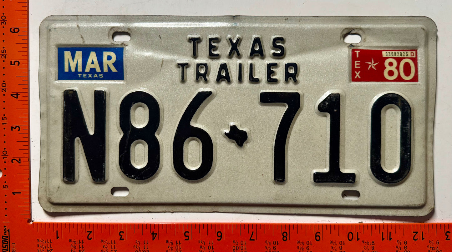 1980 Texas #N86-710 Trailer License Plate