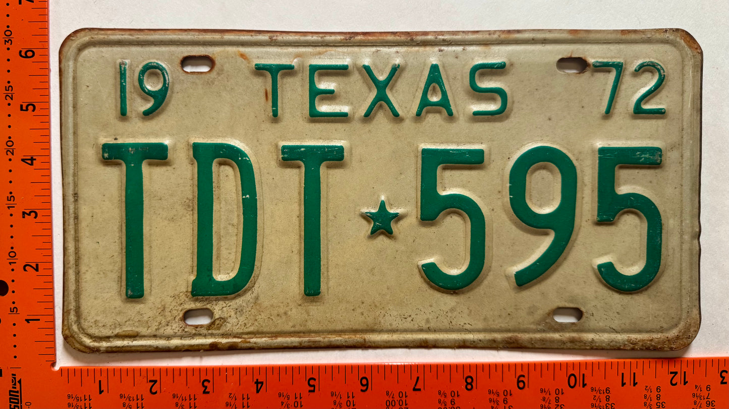 1972 Texas #TDT*595 Passenger License Plate