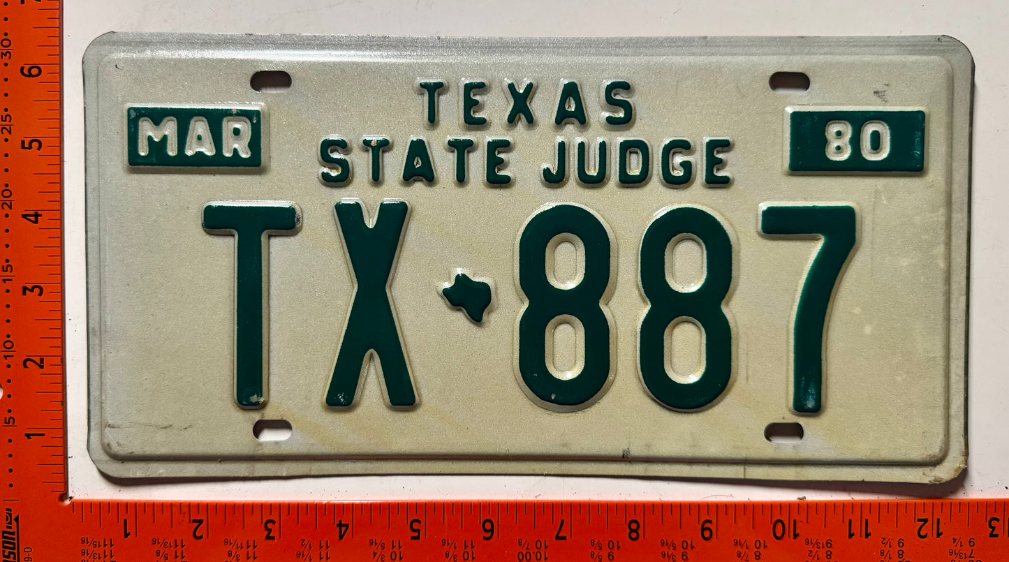 1980 Texas #TX-887 State Judge License Plate