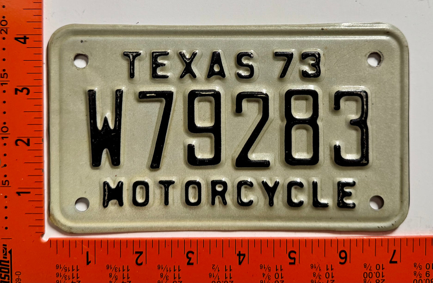 1973 Texas #W79283 Motorcycle License Plate