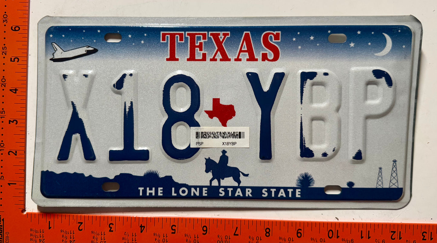 undated Texas #X18 YBP Passenger ERROR License Plate