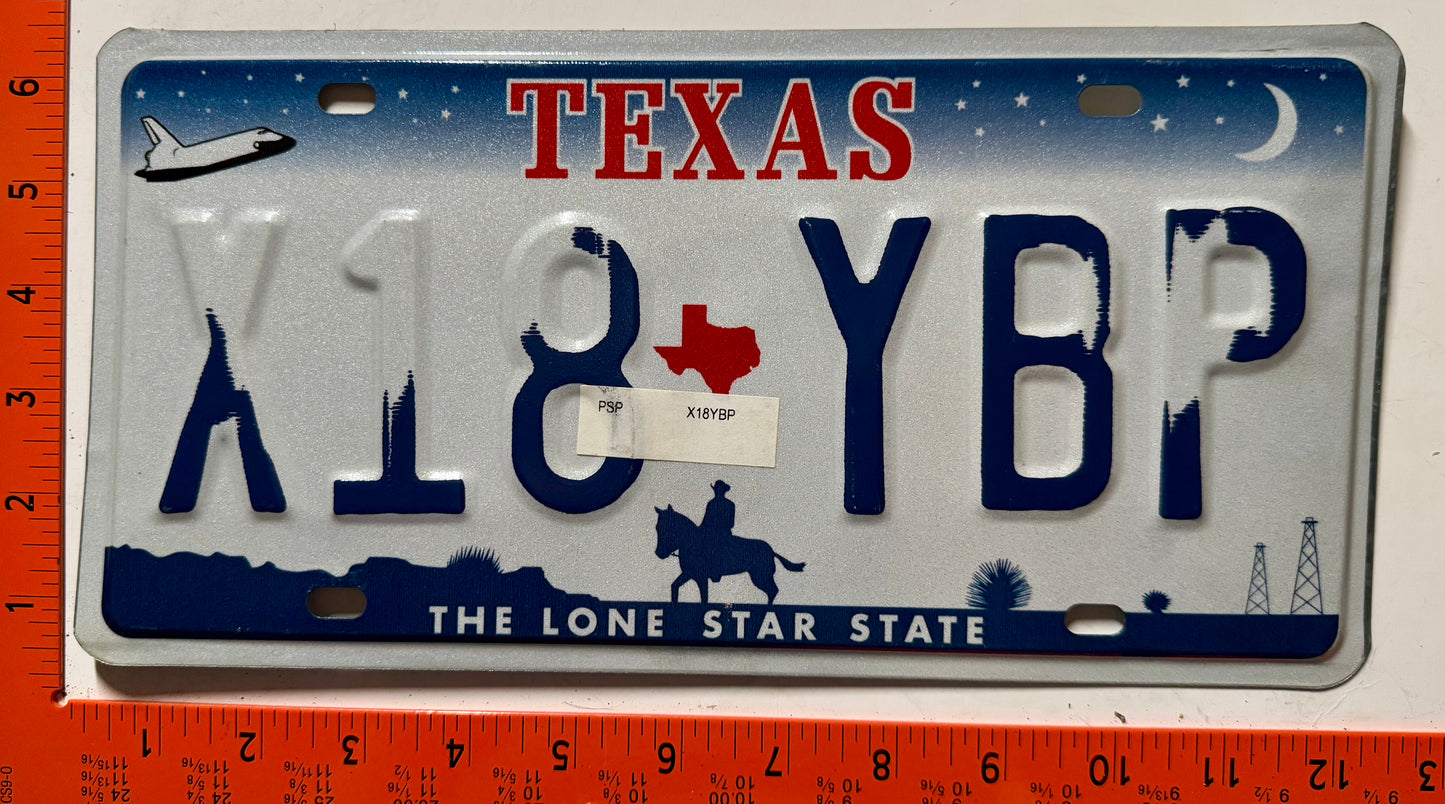 undated Texas #X18 YBP Passenger ERROR License Plate