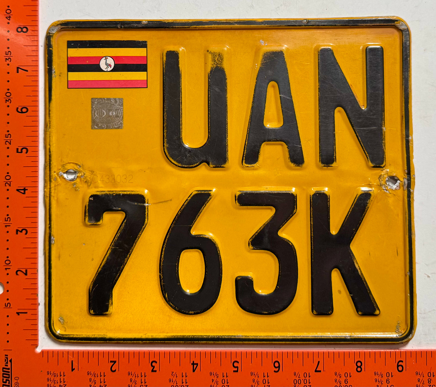 undated Uganda #UAN/763K Passenger License Plate
