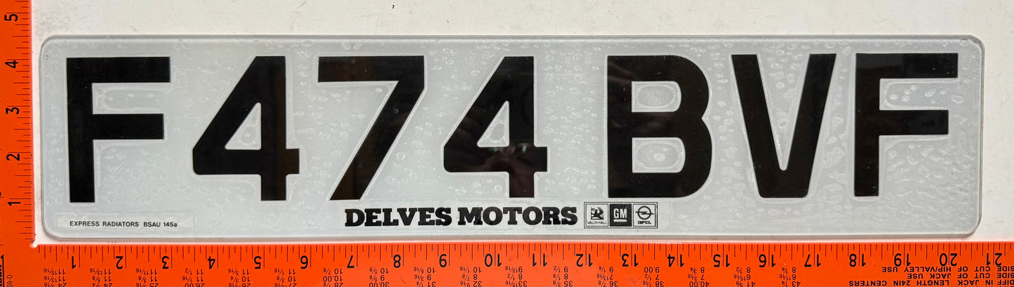 1988/1989 England #F474BVF Passenger License Plate