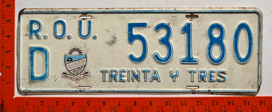 undated Uruguay #D 53180 Passenger License Plate