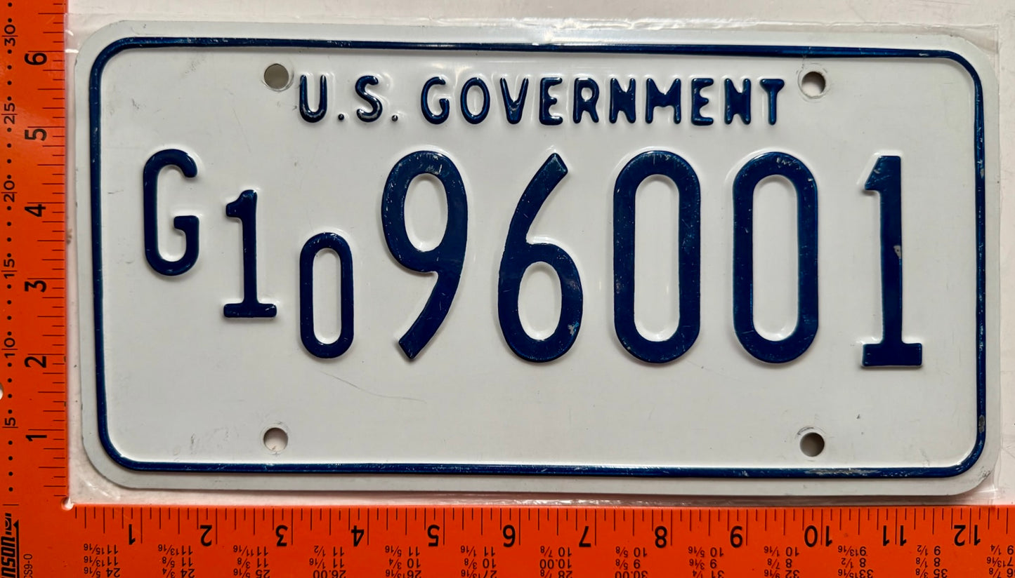 Undated United States Government #G/10 96001 Passenger License Plate