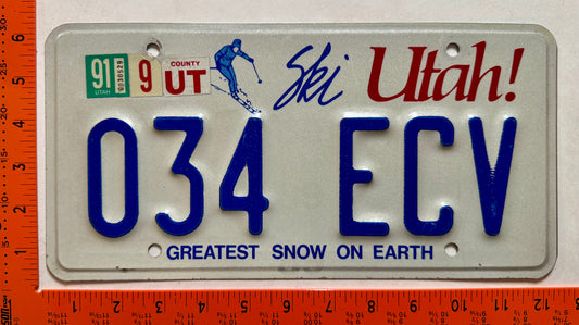1991 Utah #034 ECV Passenger License Plate