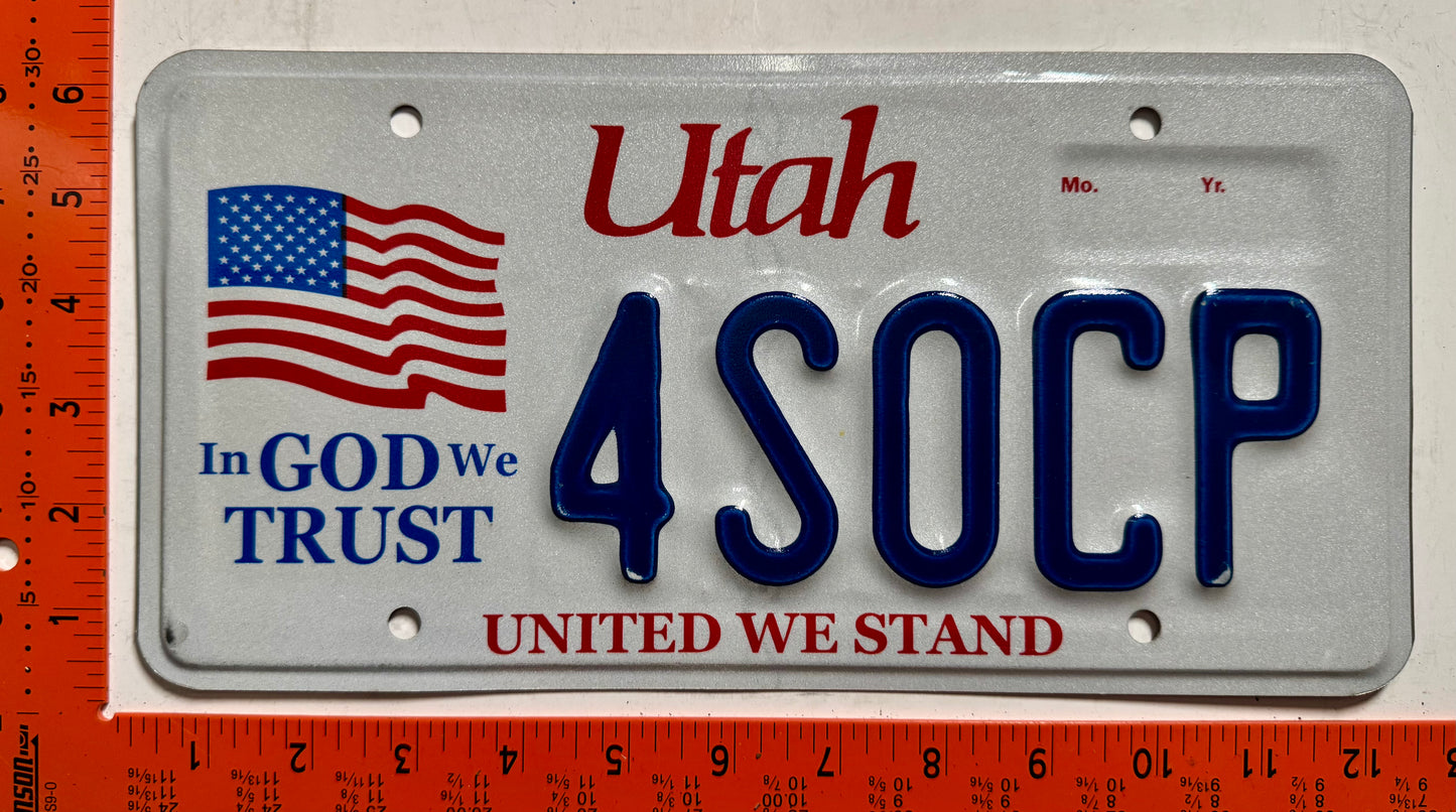 undated Utah #4S0CP Passenger In God We Trust License Plate