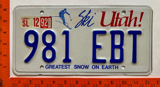 1992 Utah #981 EBT Passenger License Plate