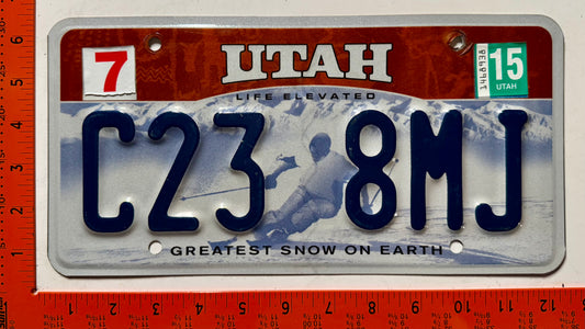 2015 Utah #C23 8MJ Passenger License Plate