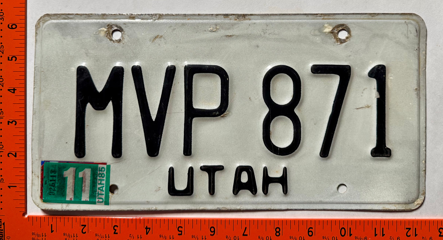 1985 Utah #MVP 871 Passenger License Plate