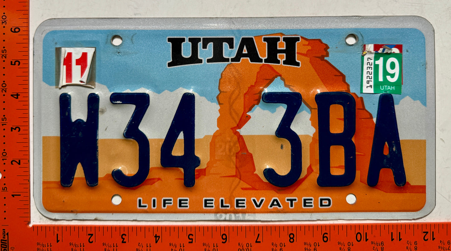 2019 Utah #W34 3BA Passenger License Plate