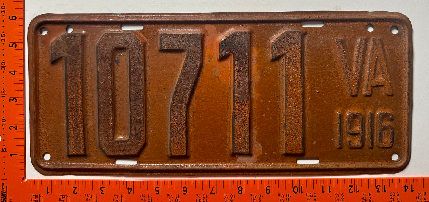 1916 Virginia #10711 Passenger License Plate