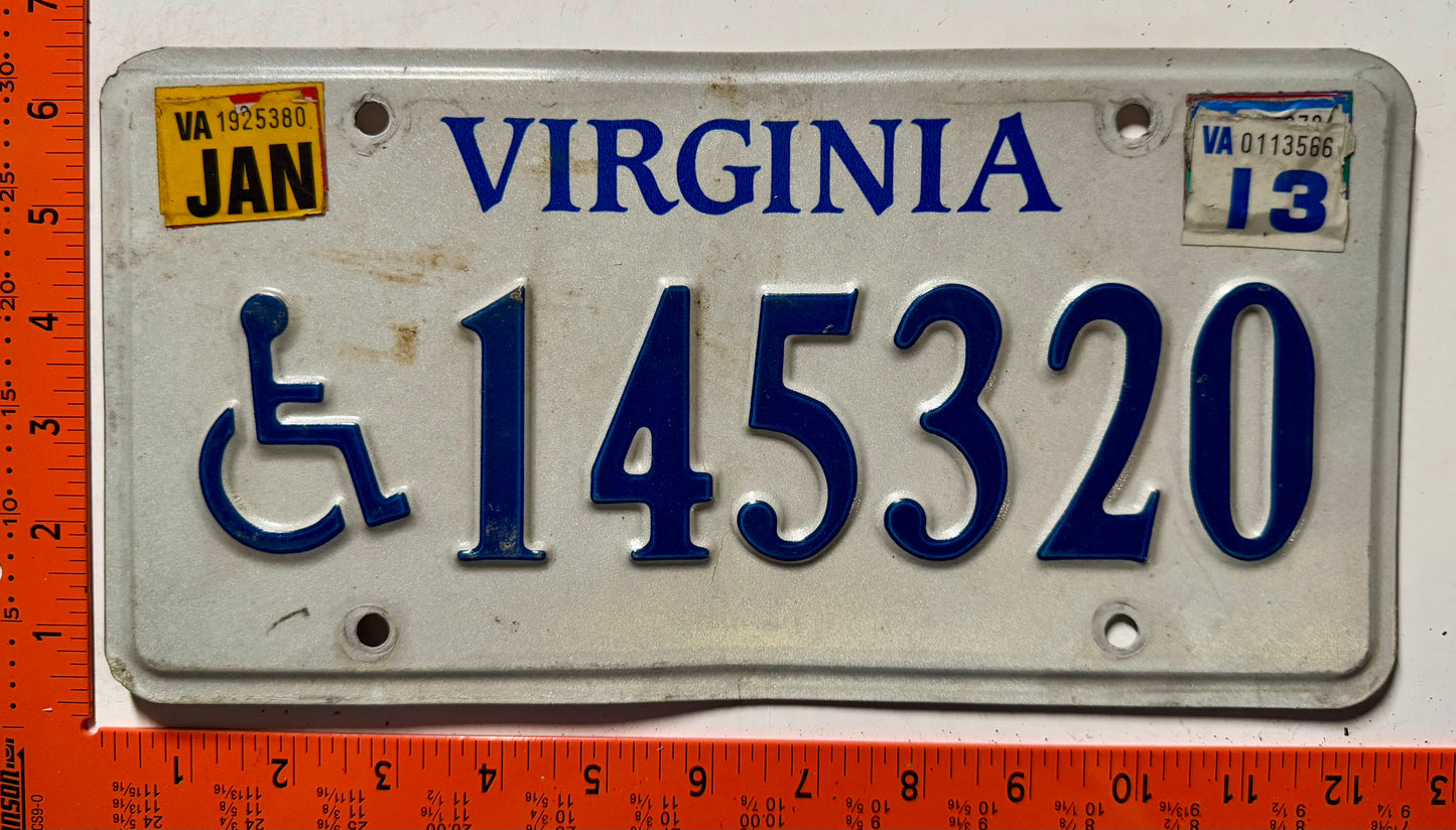 2013 Virginia #145320 Handicapped License Plate
