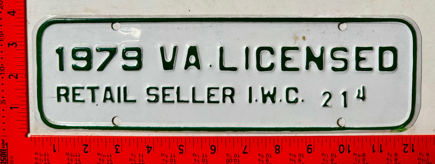 1979 Virginia #214 Retail Seller IWC License Plate