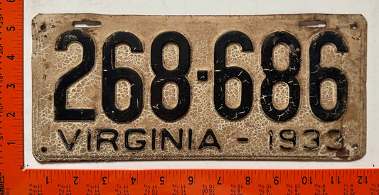 1933 Virginia #268-686 Passenger License Plate