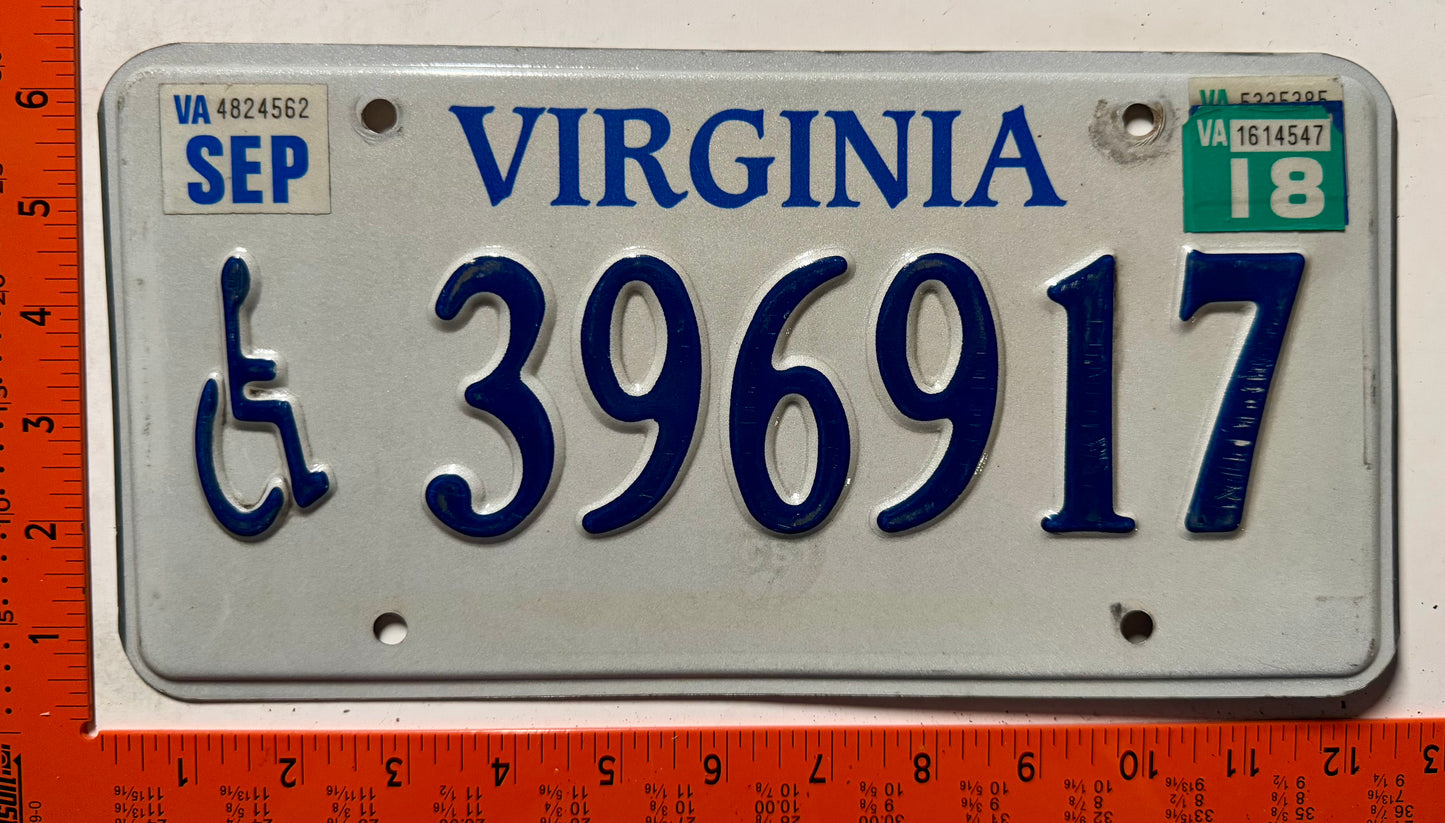 2018 Virginia #396917 Handicapped License Plate