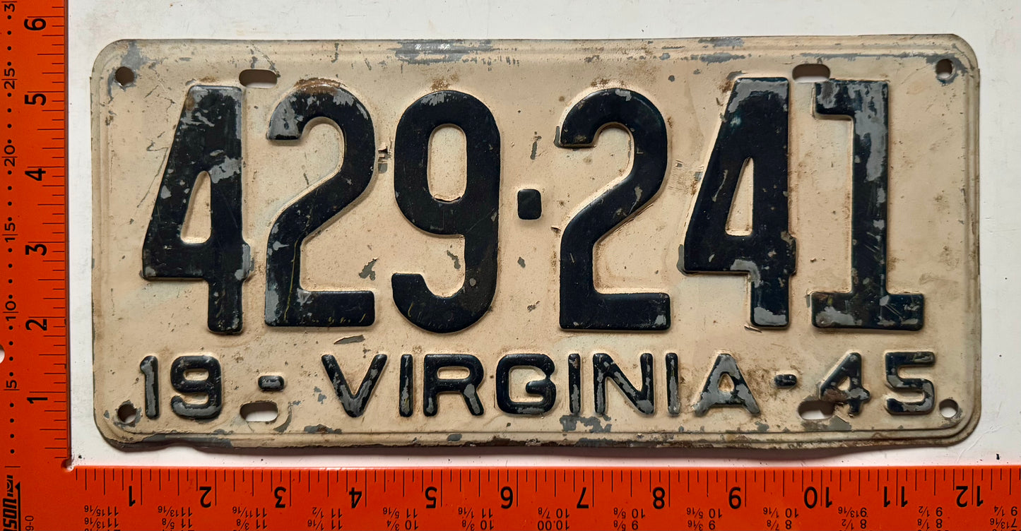 1945 Virginia #429-241 Passenger License Plate