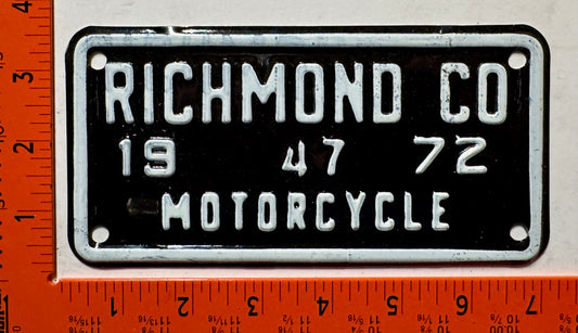 1972 Richmond County, Virginia #47 Motorcycle License Plate