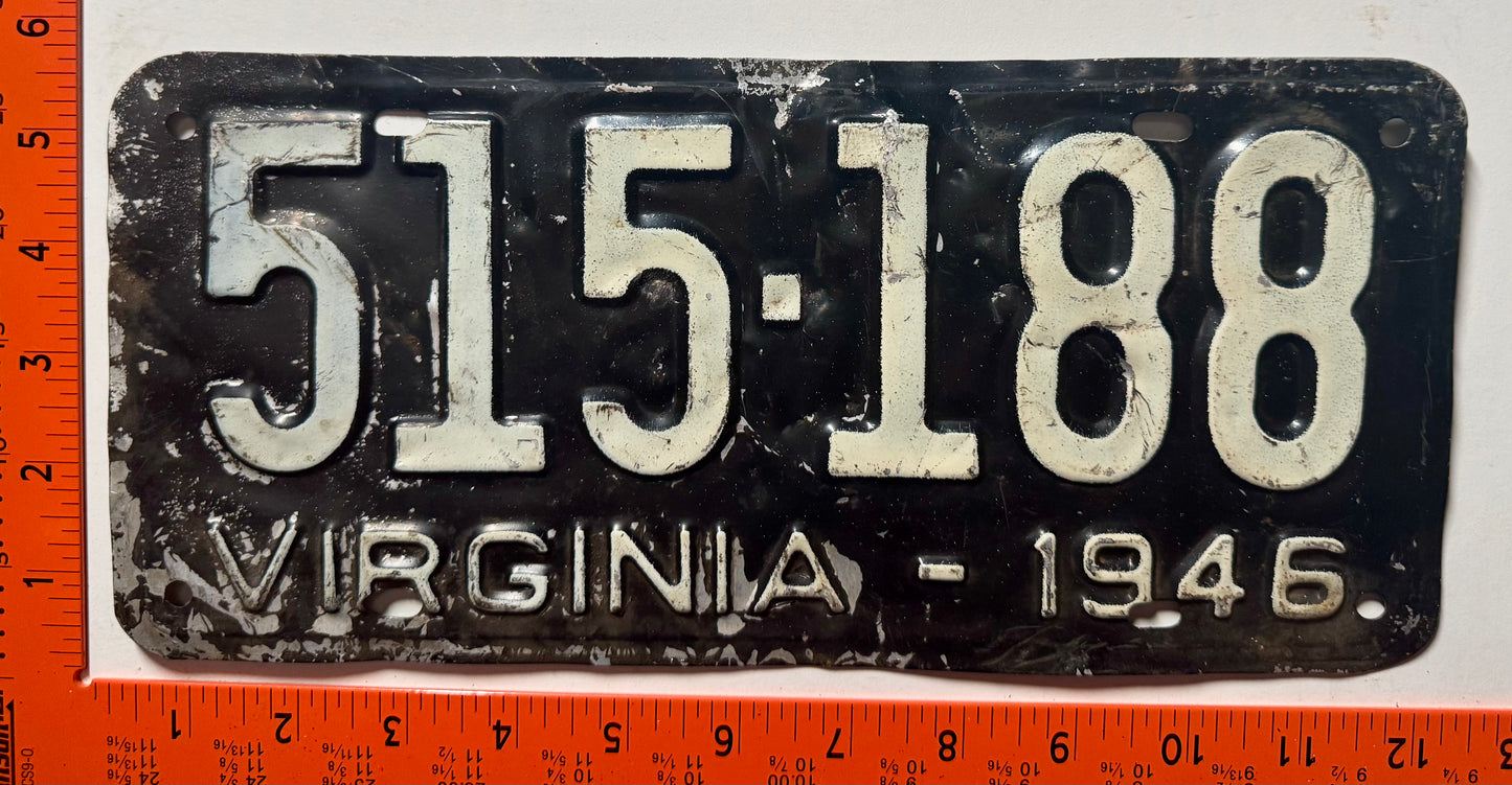 1946 Virginia #515-188 Passenger License Plate - Aluminum Version