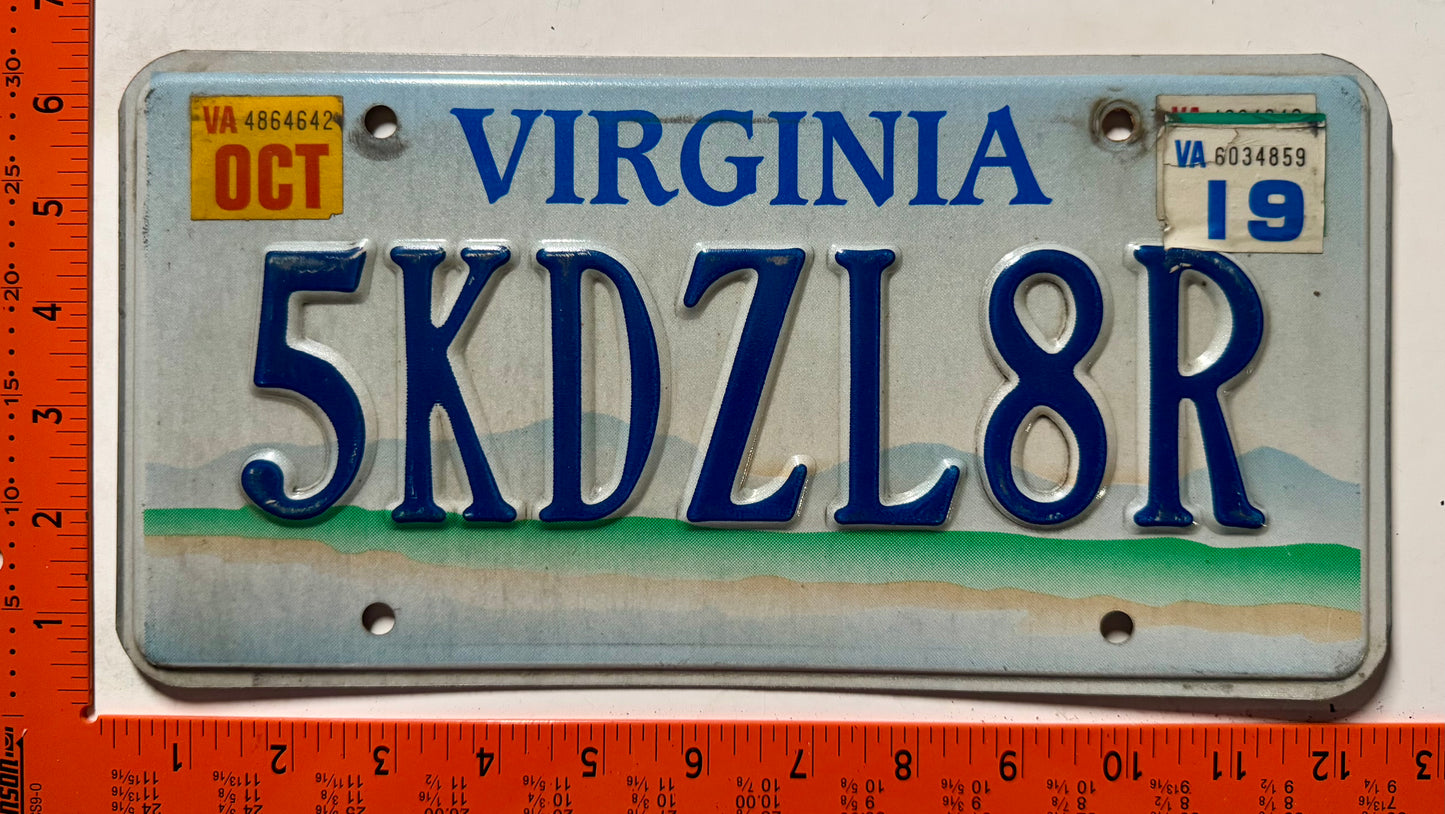 2019 Virginia #5KDZL8R Scenic Optional Vanity License Plate