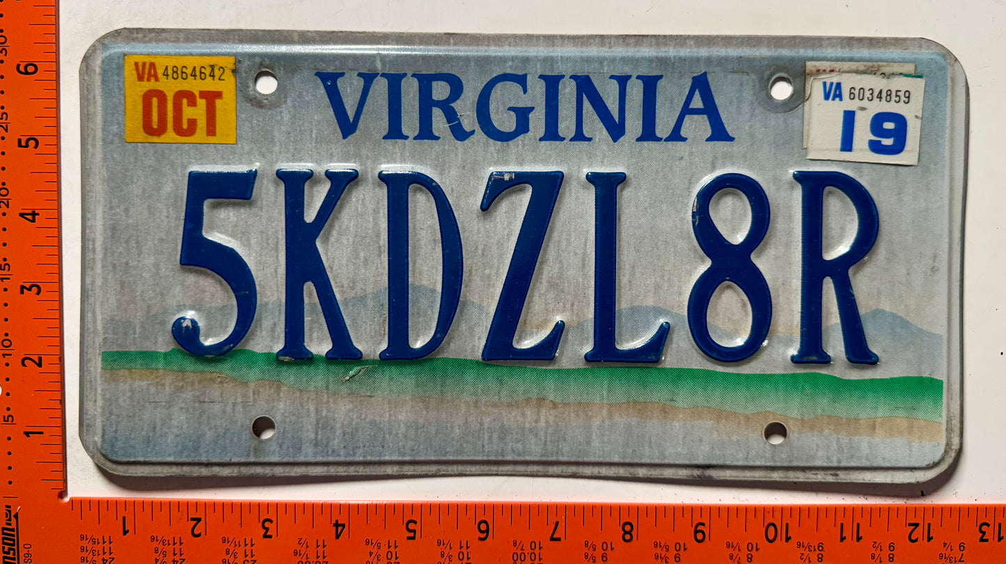 2019 Virginia #5KDZL8R Scenic Optional Vanity License Plate