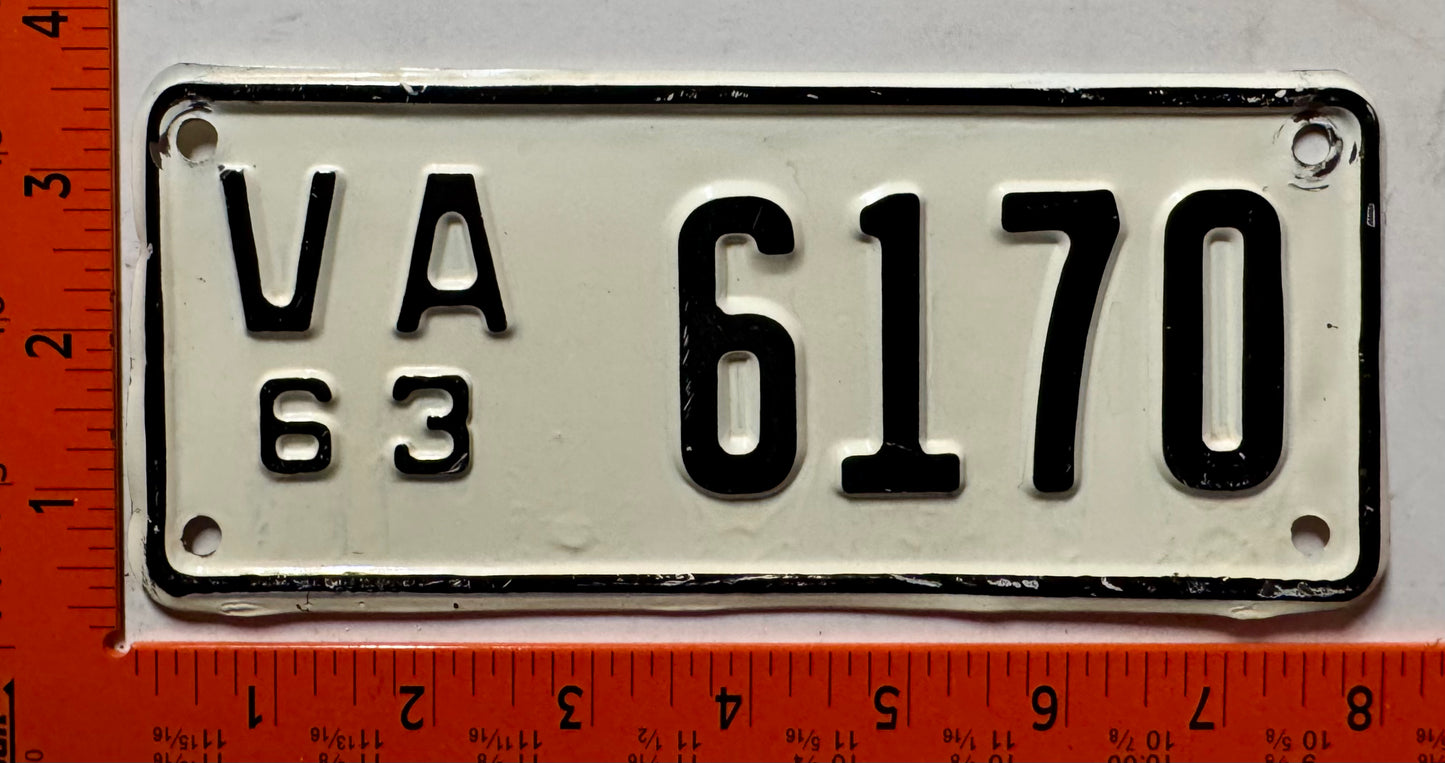 1963 Virginia #6170 Motorcycle License Plate