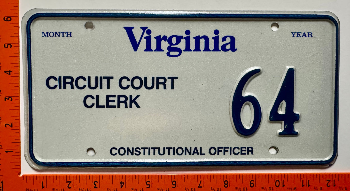 undated Virginia #64 Circuit Court Clerk License Plate