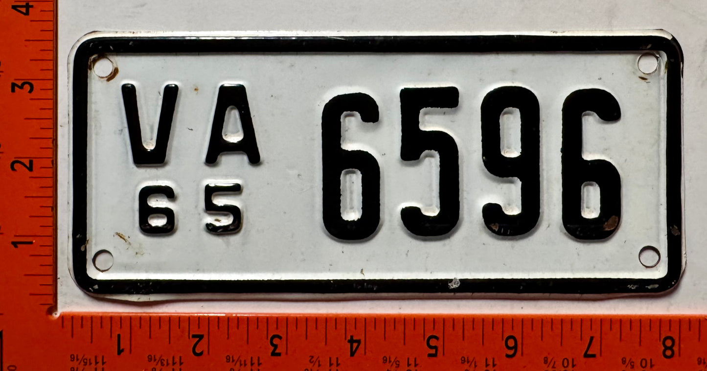 1965 Virginia #6596 Motorcycle License Plate