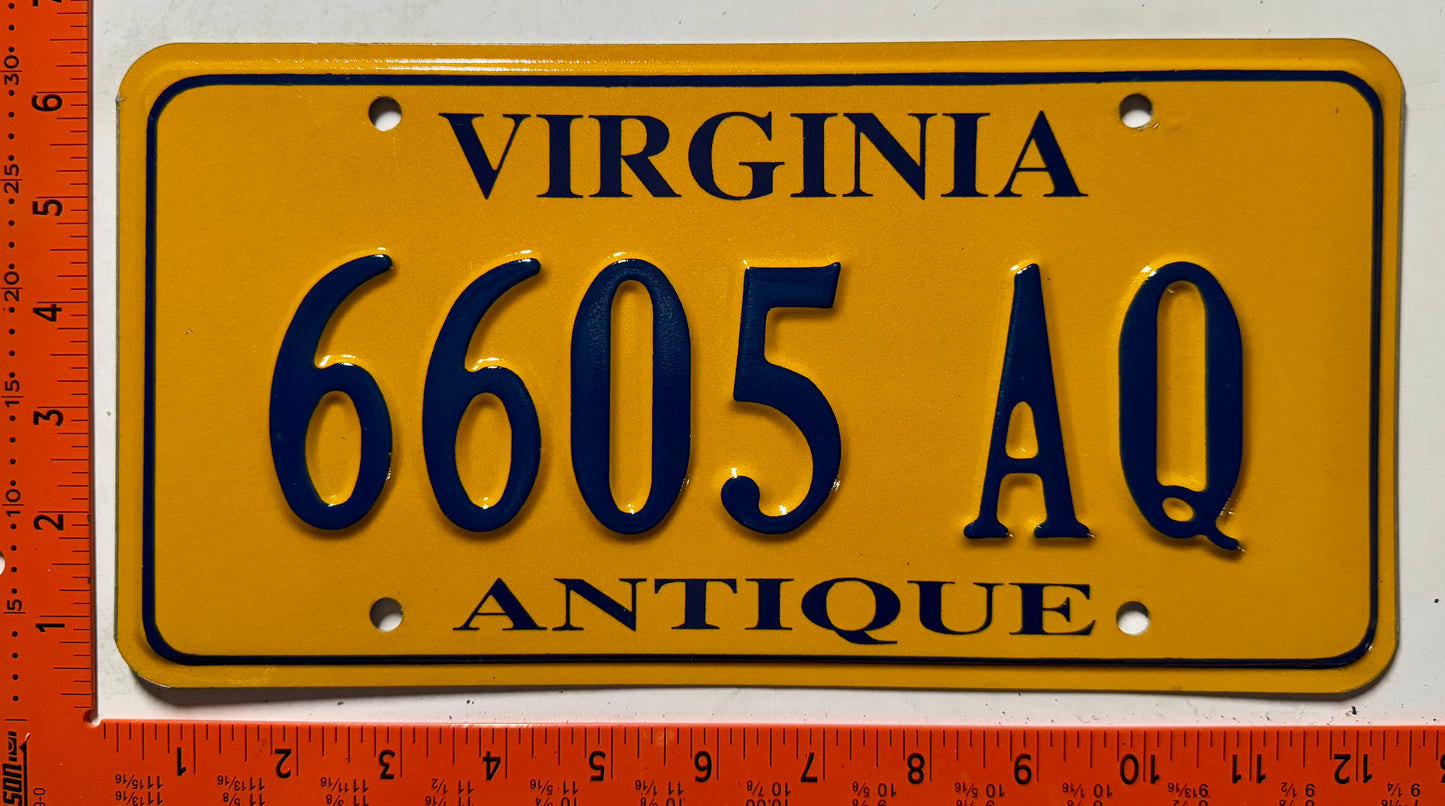 undated Virginia #6605 AQ Antique Vehicle License Plate