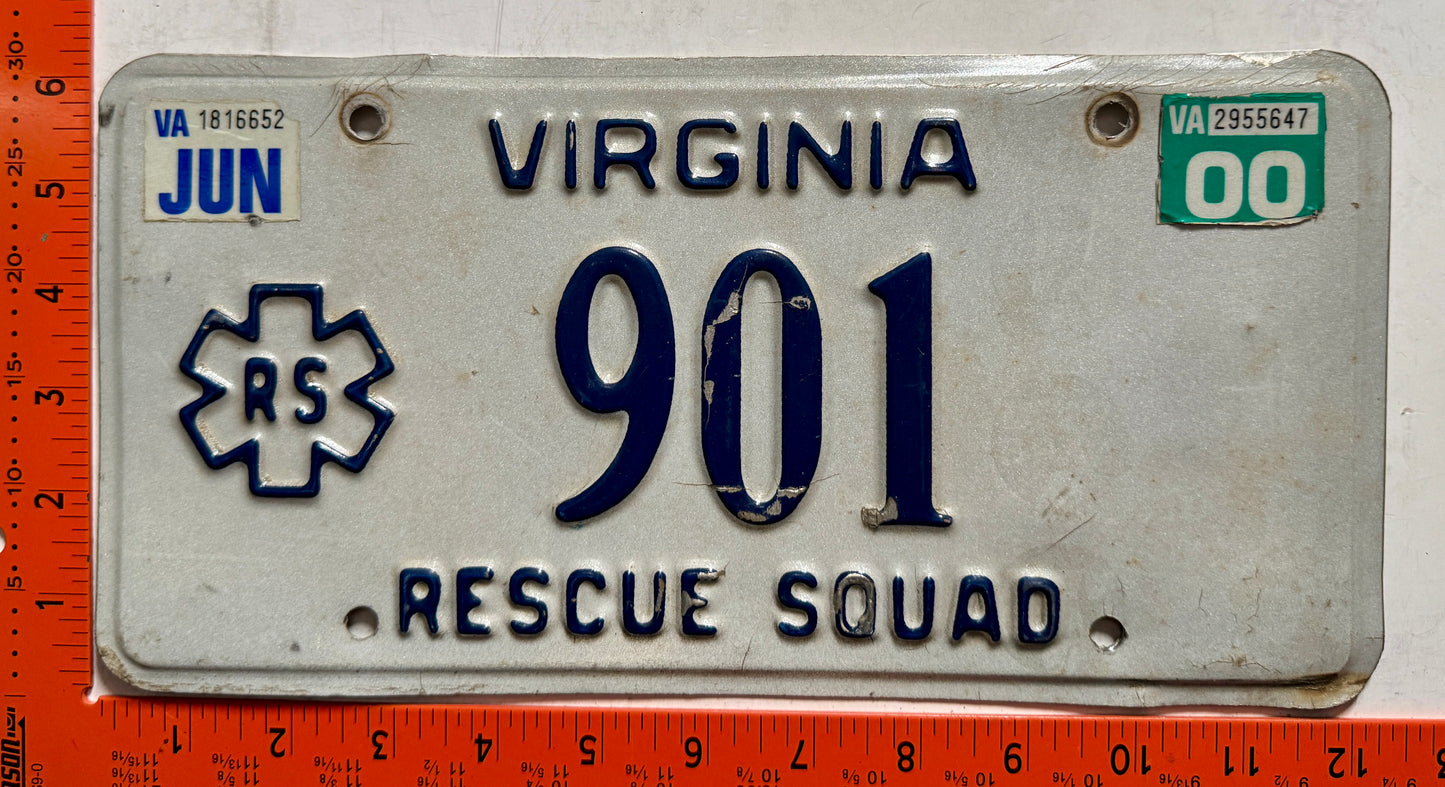 2000 Virginia #901 Rescue Squad License Plate