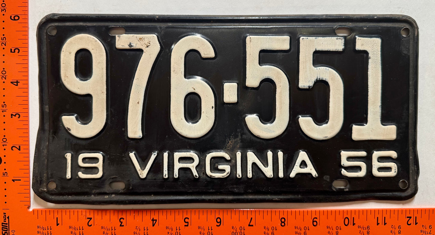 1956 Virginia #976-551 Passenger License Plate