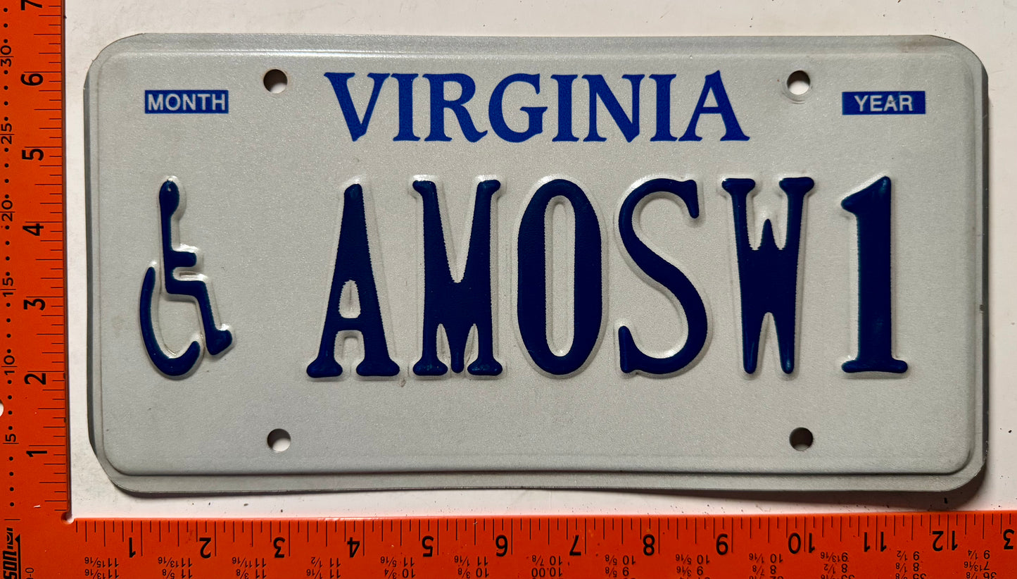undated Virginia #AMOSW1 Handicapped Vanity License Plate