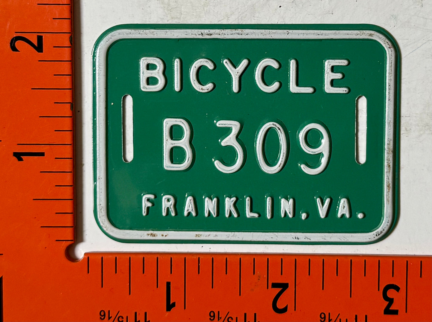 undated Franklin, Virginia #B309 Bicycle License Plate