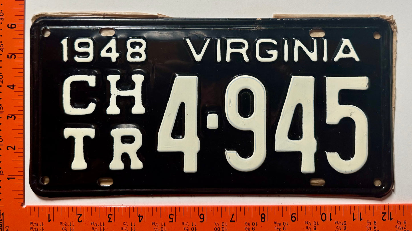 1948 Virginia #CHTR 4-945 Contract Hauler Trailer License Plate