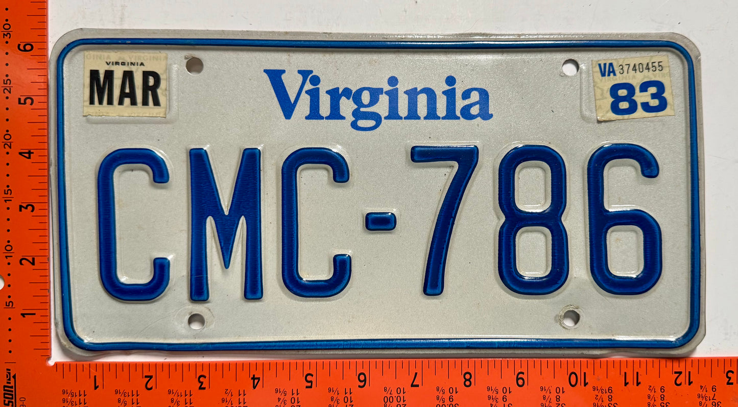 1983 Virginia #CMC-786 Passenger License Plate
