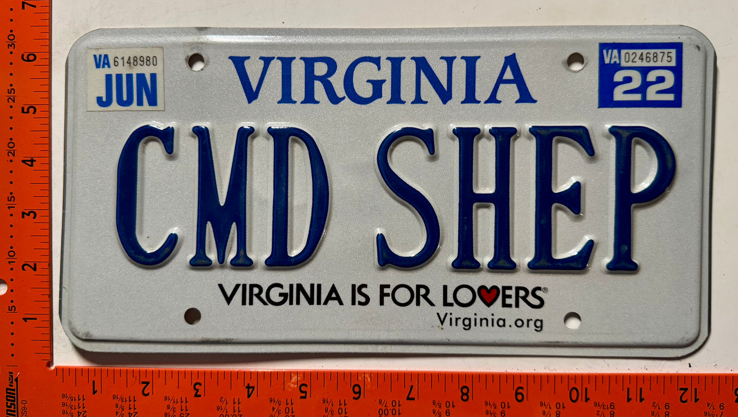 2022 Virginia #CMD SHEP Passenger Vanity License Plate