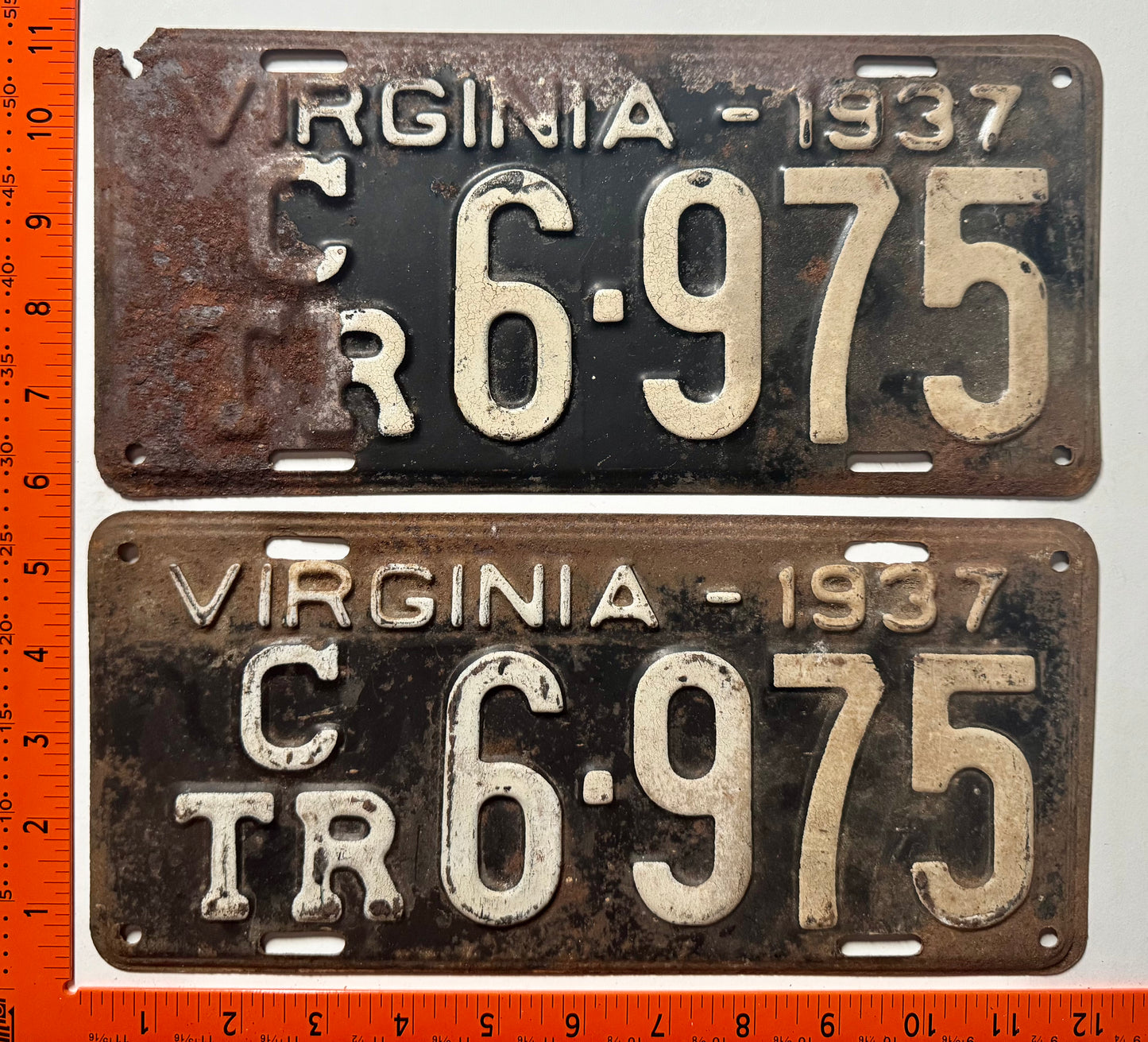 1937 Virginia #CTR 6-975 Car Trailer License Plate Pair